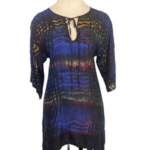 Johnny Was 3/4 Sleeve Keyhole Neckline Butterfly Print Tunic XS